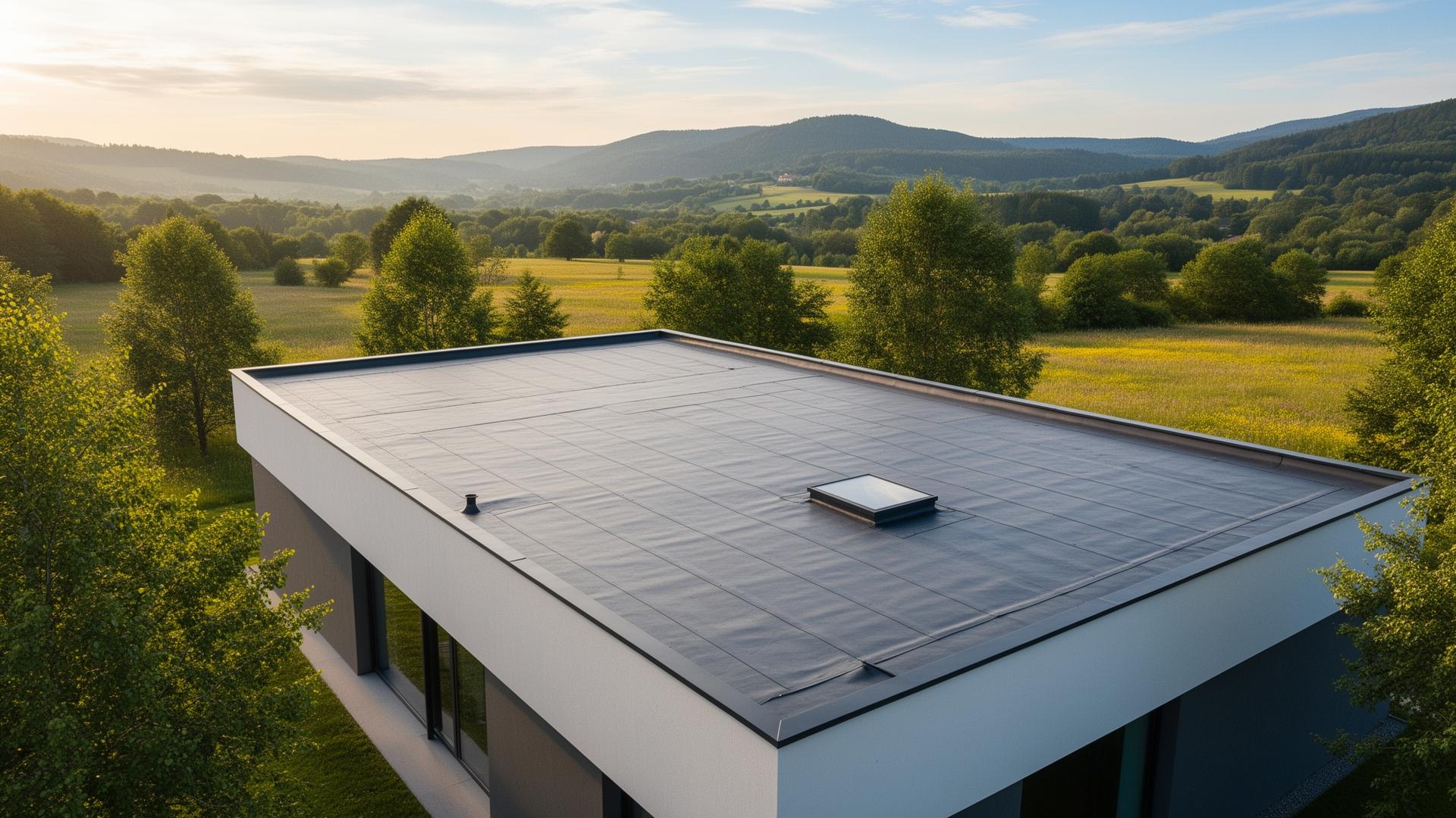 Plochá střecha s technologií a vpustěmi